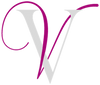 Logo with a stylized letter 'V' in pink and white on a transparent background