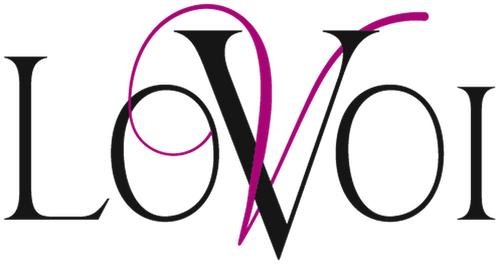 Logo with 'V' in pink and black on a transparent background