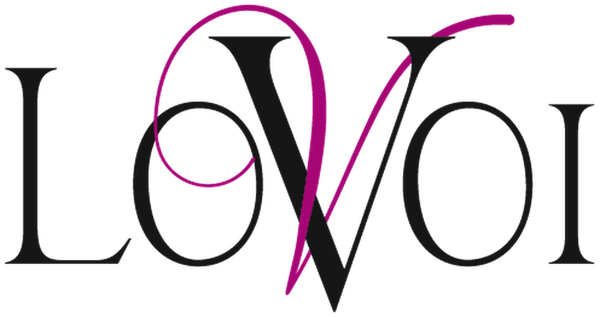 Logo with 'V' in pink and black on a transparent background